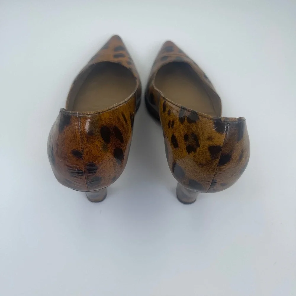 Anyi Lu Leopard Print Pumps Womens 39 Brown Good Leather‎ d'Orsay Pointed Toe